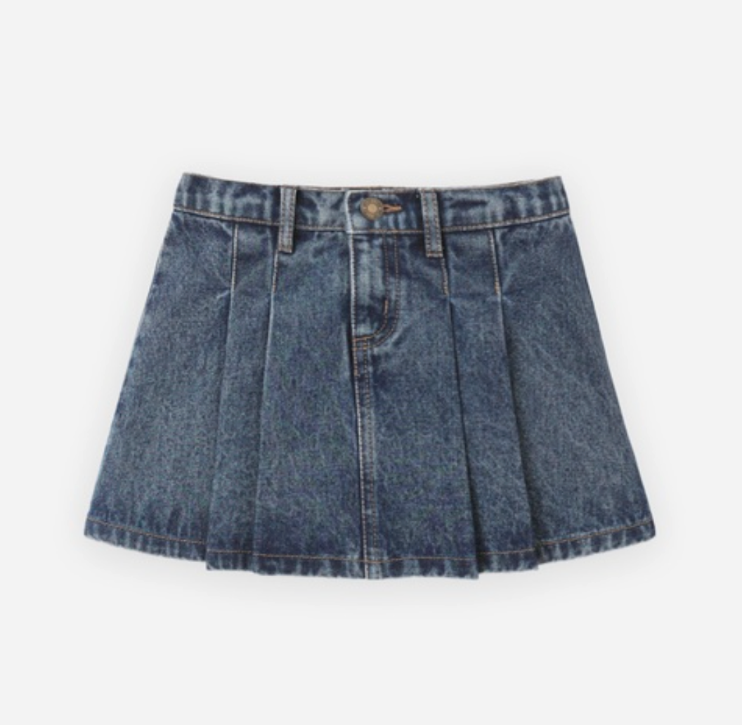 Pleated Denim Skirt