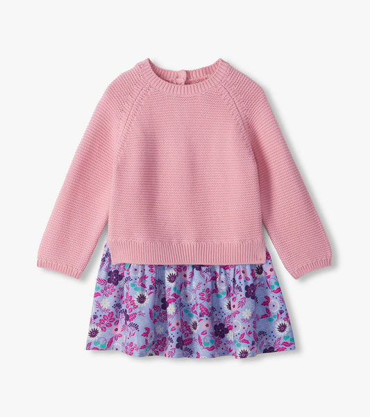 Tiny Flowers Mixed Media Sweater Dress