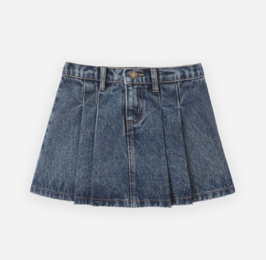 Pleated Denim Skirt
