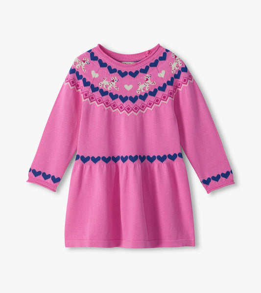 Pink Pups Flared Pretty Sweater Dress