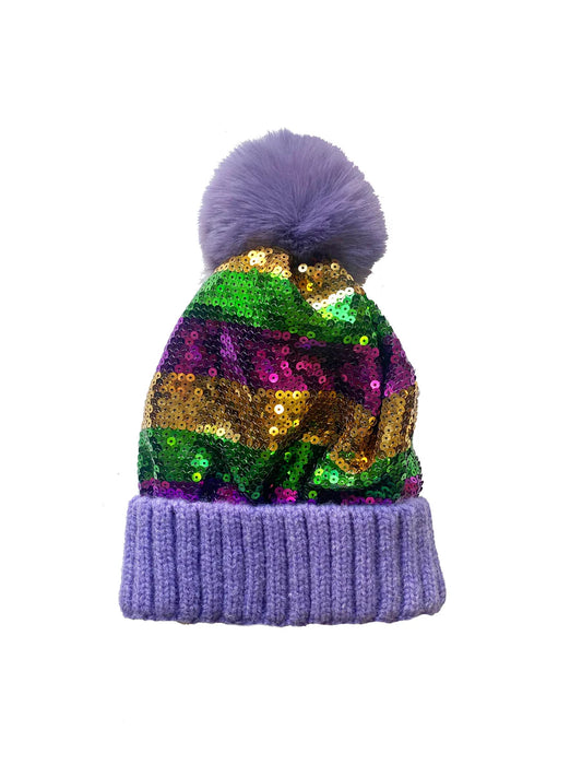 Sequin Beanie w/ Pom Pom